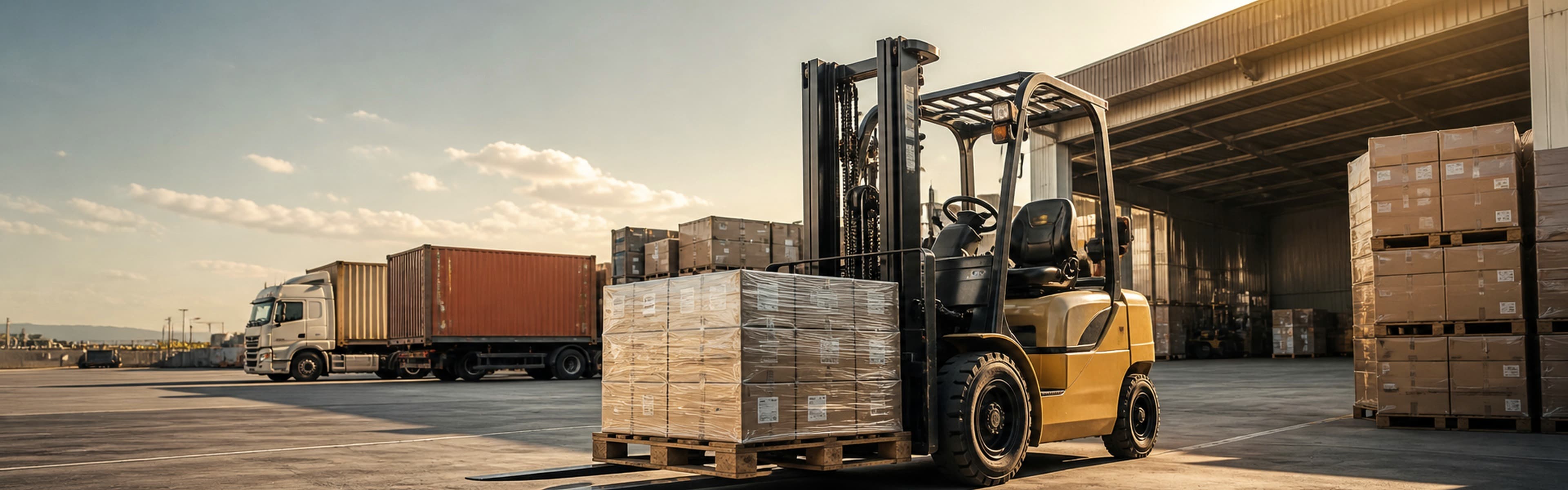 Montacargas operando en patio logístico industrial — financiamiento de activos de transporte con Axes Leasing